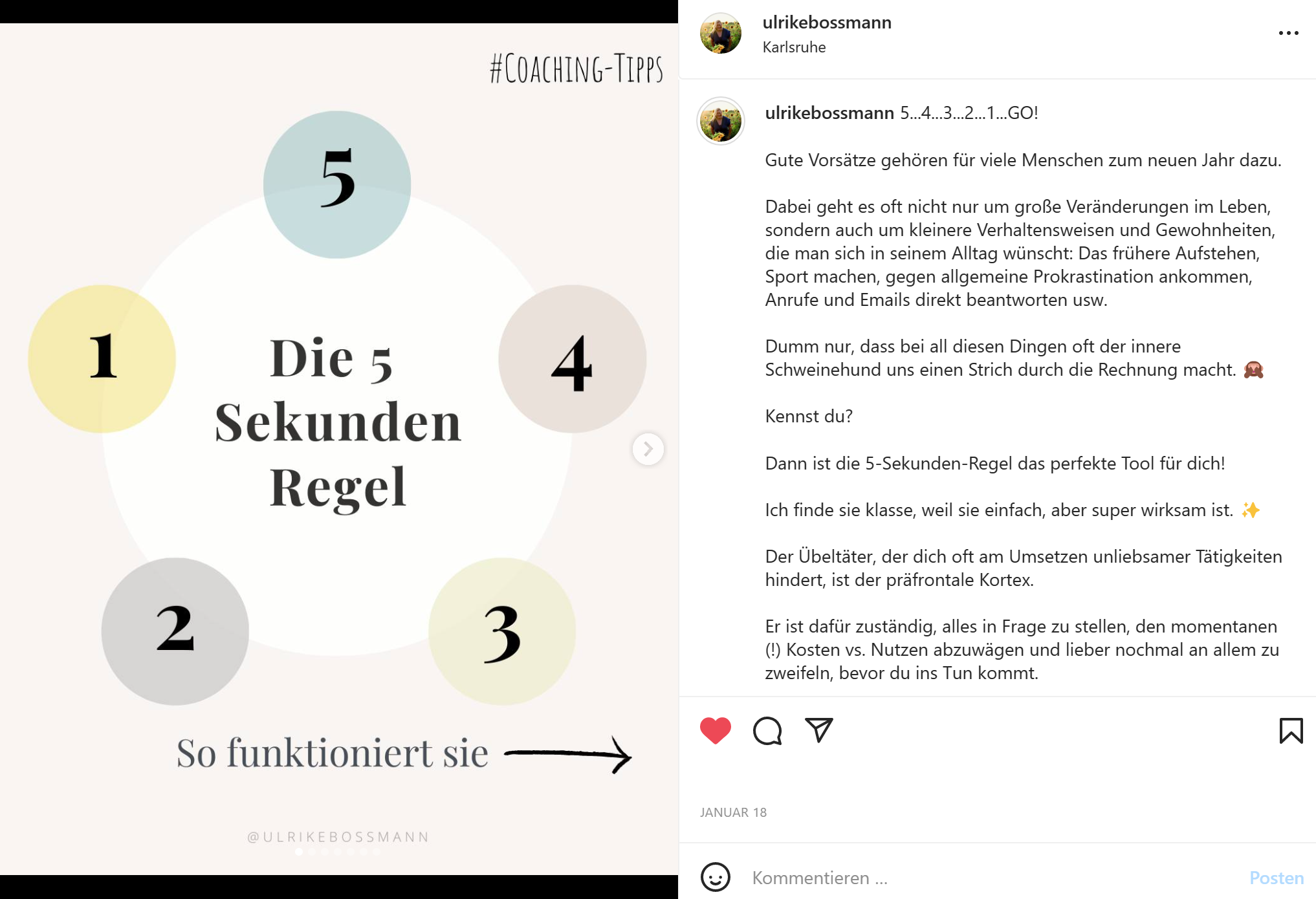 Screenshot von Dr. Ulrike Bossmanns Post über die 5-Sekunden-Regel